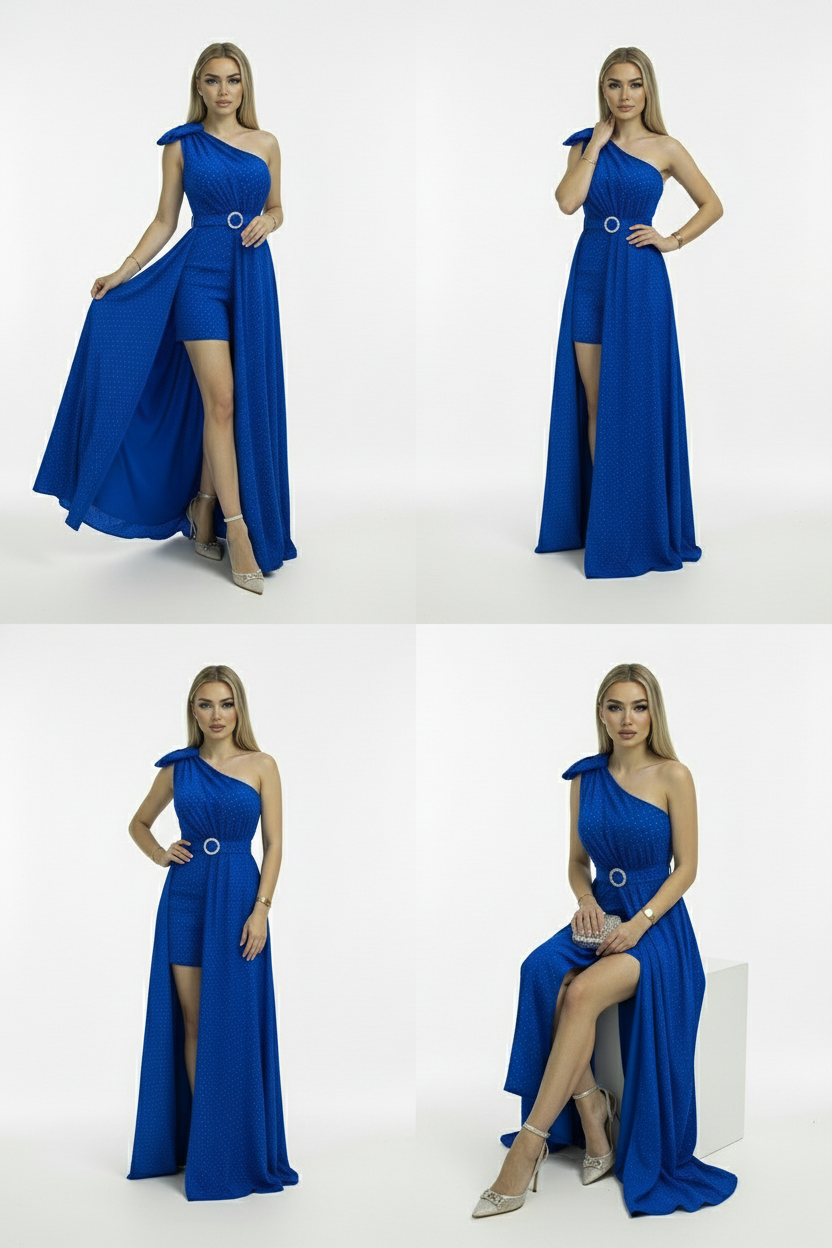 ROCHIE CELINE CU TRENA ALBASTRU REGAL CU STRASURI